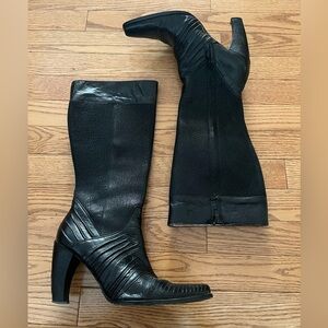 [MX23.5/US 6.5]Franco Cuadro Mixed Leather Heeled Mid Calf Boots Retro Boho